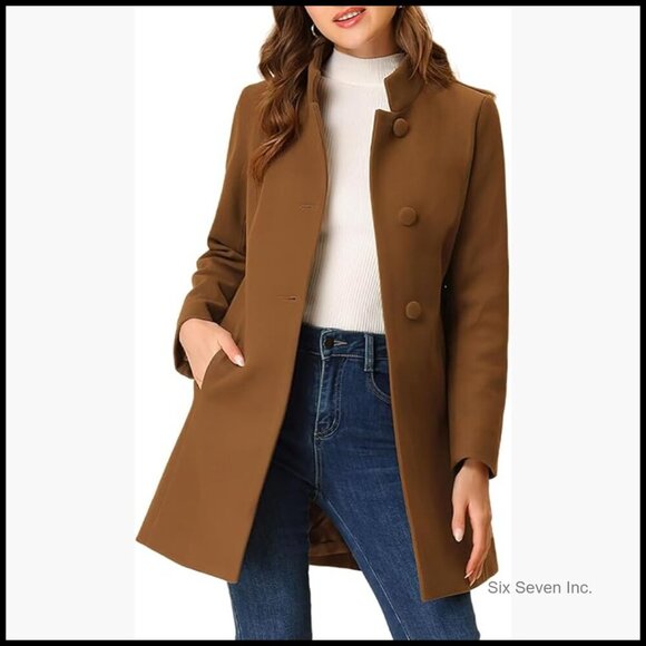 Jackets & Blazers - Women's Wool Pea Coat Stand Collar Single Breasted Slim Fit Blazer